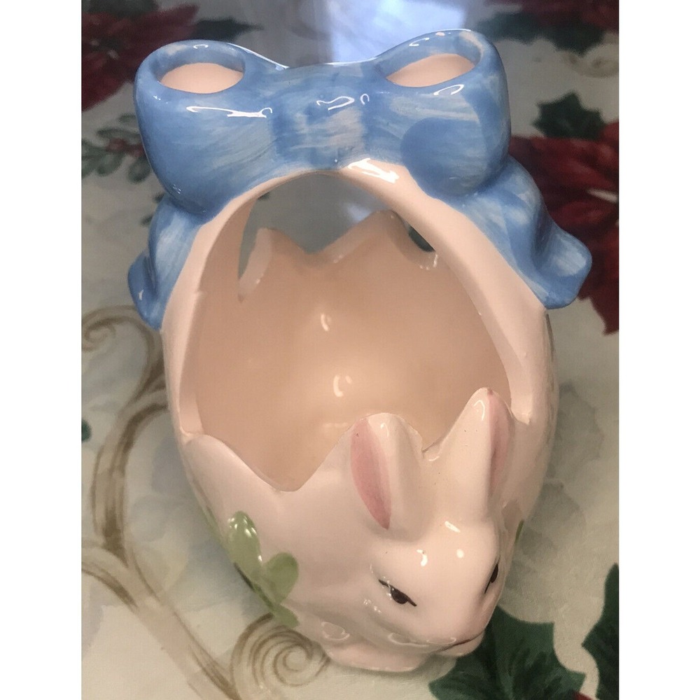 Easter Spring Bunny Rabbit White Ceramic Container Decorative‎ Basket
